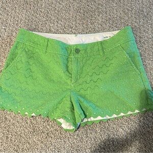 Lilly Pulitzer Green Eyelet Lace Walsh Shorts Cotton Size 10